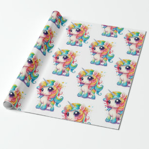 Rainbow Unicorn Anime Cartoon Wrapping Paper