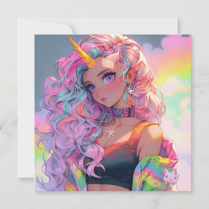 Rainbow Unicorn Anime Girl Artwork Invitation