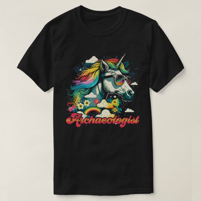 Rainbow Unicorn Archaeologist T-Shirt (Design Front)