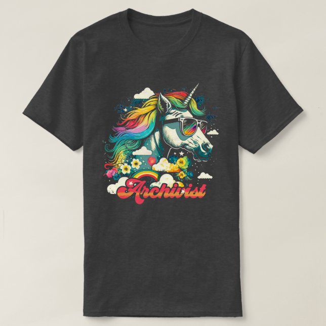 Rainbow Unicorn Archivist T-Shirt (Design Front)