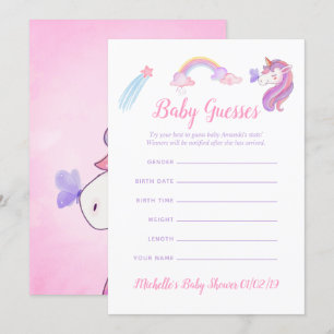 Rainbow Unicorn Baby Girl Shower Baby Guesses Invitation
