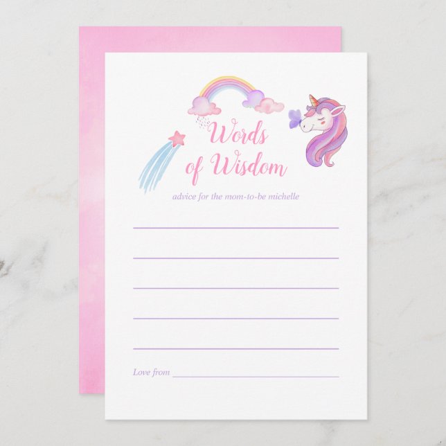 Rainbow Unicorn Baby Girl Shower Mum Advice Invitation (Front/Back)