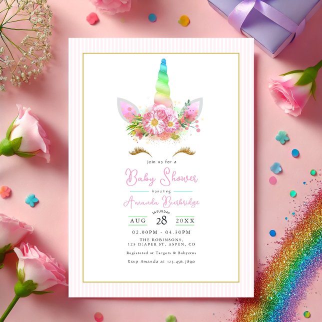 Rainbow Unicorn Baby Shower Invitation (Rainbow Unicorn Baby Shower Invitation)