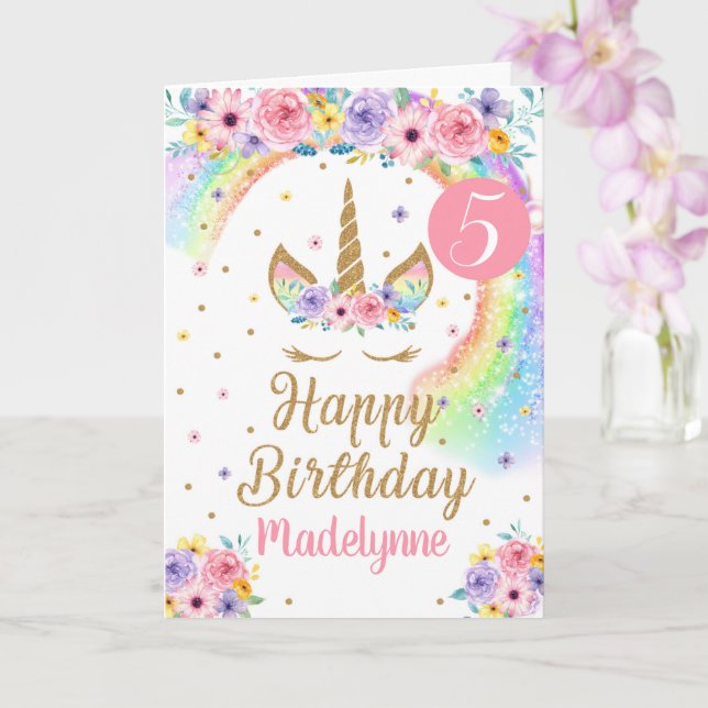 Rainbow Unicorn Birthday Card (Orchid)