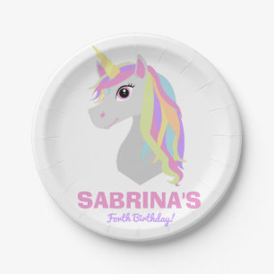 Rainbow Unicorn Birthday Custom Name Paper Plates