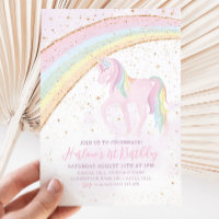 Rainbow Unicorn Birthday Girls Pastel Invitation