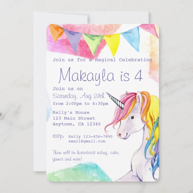 Rainbow Unicorn Birthday Invitation (Front)