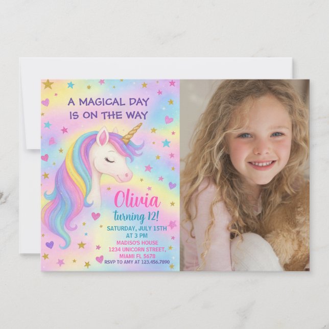 Rainbow Unicorn Birthday Invitation (Front)