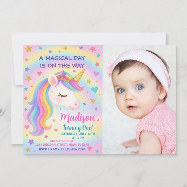 Rainbow Unicorn Birthday Invitation (Front)
