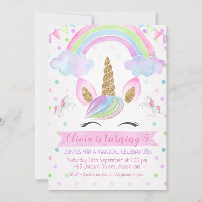 Rainbow Unicorn Birthday Invitation (Front)