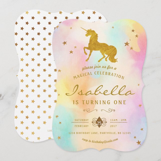 Rainbow Unicorn Birthday Invitation (Front/Back)
