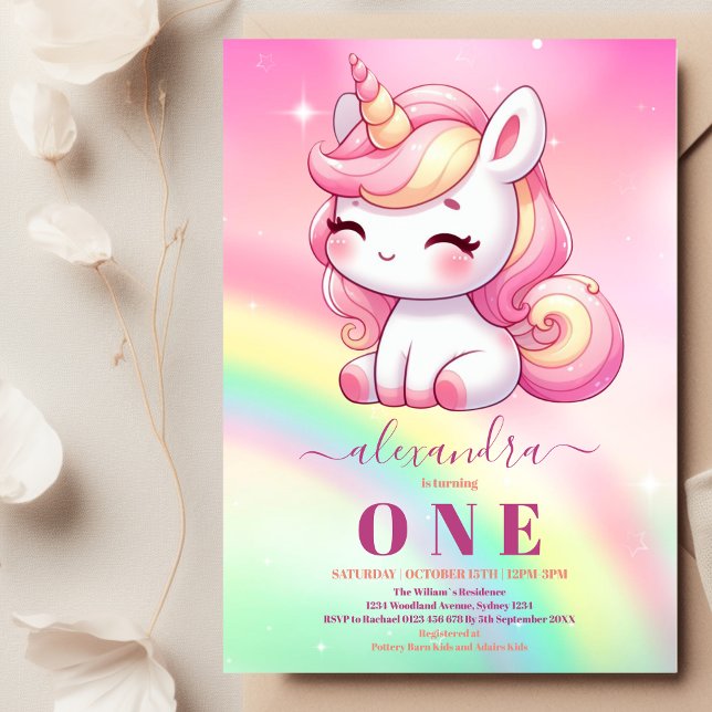 Rainbow Unicorn Birthday Invitation 1st (Creator Uploaded)