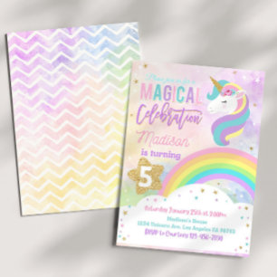 RAINBOW UNICORN Birthday Invitation Editable Unico