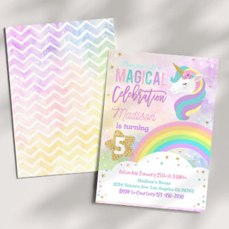 RAINBOW UNICORN Birthday Invitation Editable Unico