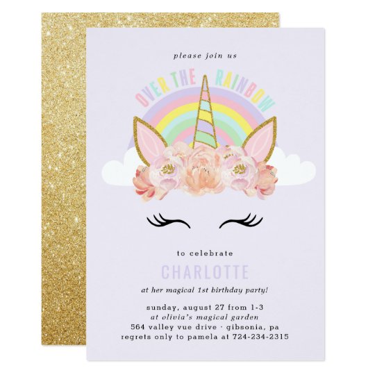 Rainbow Unicorn Birthday Invitation Pink Gold Zazzle Com Au