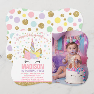 Rainbow Unicorn Birthday Invitation Pink Gold