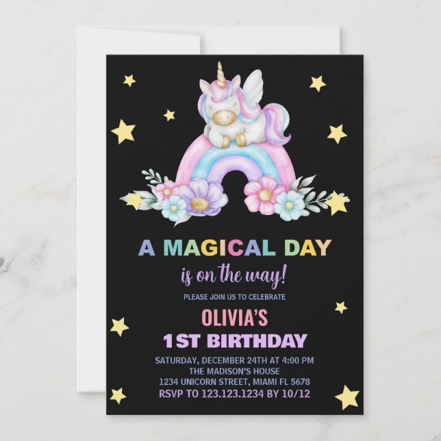Rainbow Unicorn Birthday Invitations (Front)