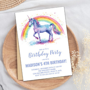 Rainbow Unicorn Birthday Invitations