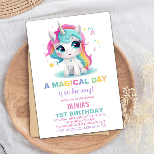 Rainbow Unicorn Birthday Invitations
