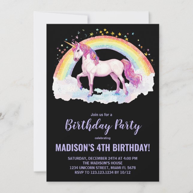 Rainbow Unicorn Birthday Invitations (Front)