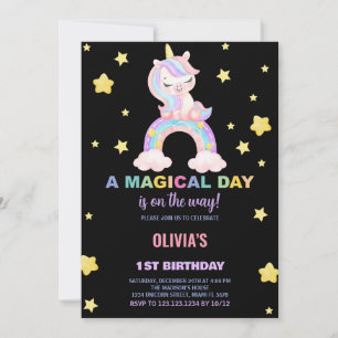 Rainbow Unicorn Birthday Invitations
