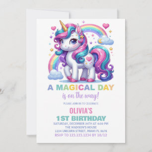 Rainbow Unicorn Birthday Invitations