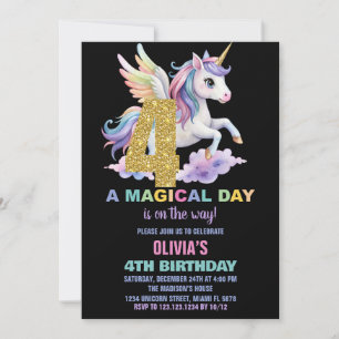 Rainbow Unicorn Birthday Invitations Fly