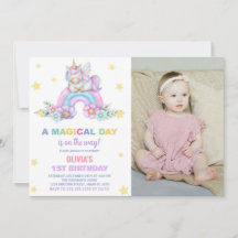 Rainbow Unicorn Birthday Invitations with photo