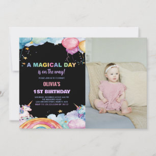 Rainbow Unicorn Birthday Invitations with photo