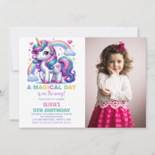 Rainbow Unicorn Birthday Invitations with photo