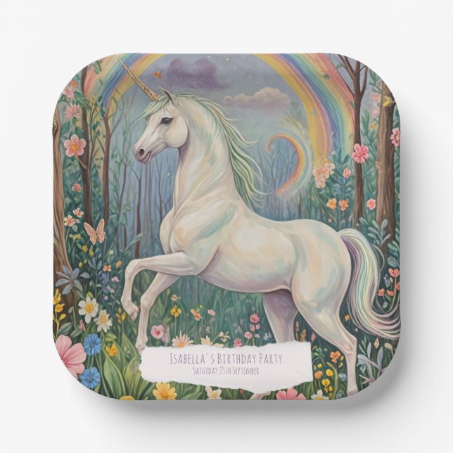Rainbow Unicorn Birthday Paper Plate (Front)