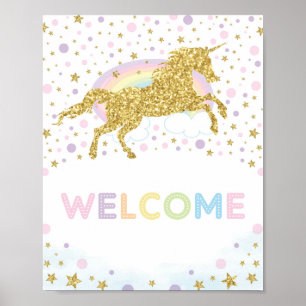 Rainbow Unicorn Birthday Party Baby Shower Welcome Poster