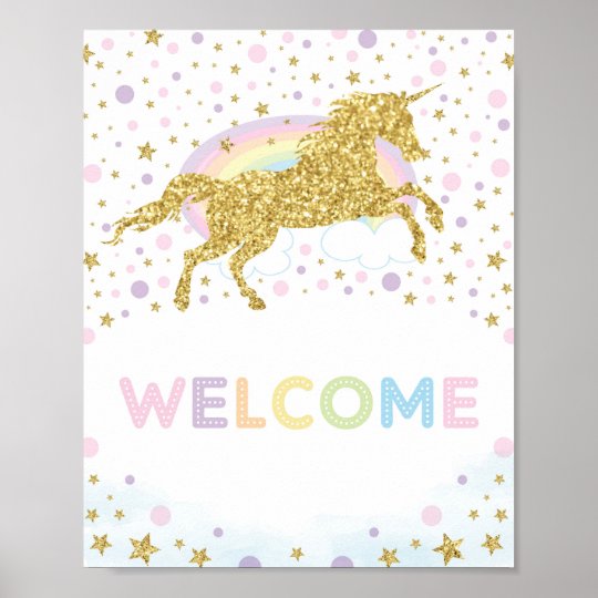 Personalized Unicorn Birthday Party Easel Sign With Rainbows Glitter and Hearts
