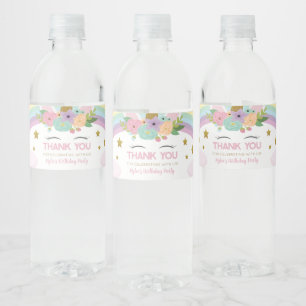 Rainbow Unicorn Birthday Party Favour Water Bottle Label