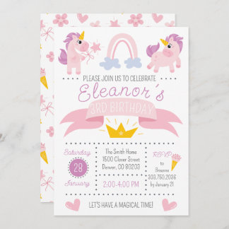 Rainbow Unicorn Birthday Party Invitation 