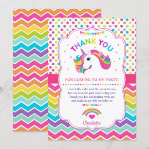Rainbow Unicorn Birthday Party Thank You Card
