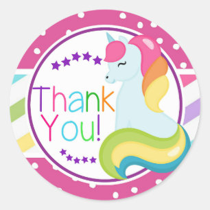 Rainbow Unicorn Birthday Thank You Stickers Labels