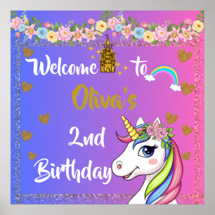 Rainbow Unicorn Birthday Welcome Poster