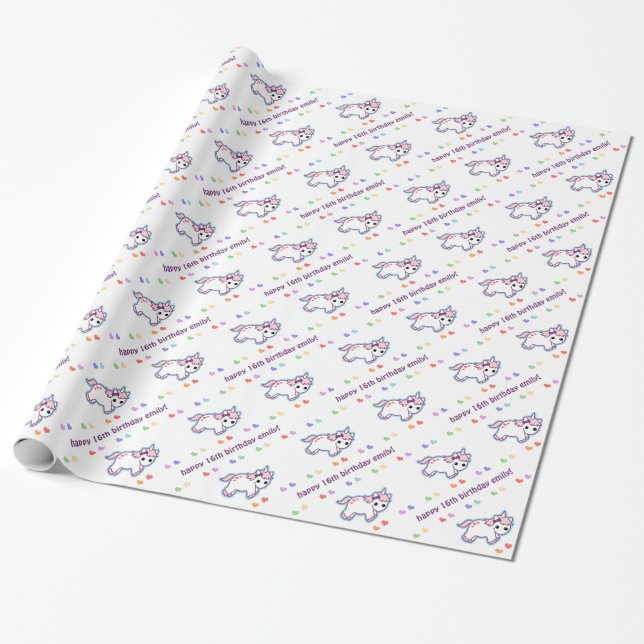 Rainbow Unicorn Birthday Wrapping Paper (Unrolled)