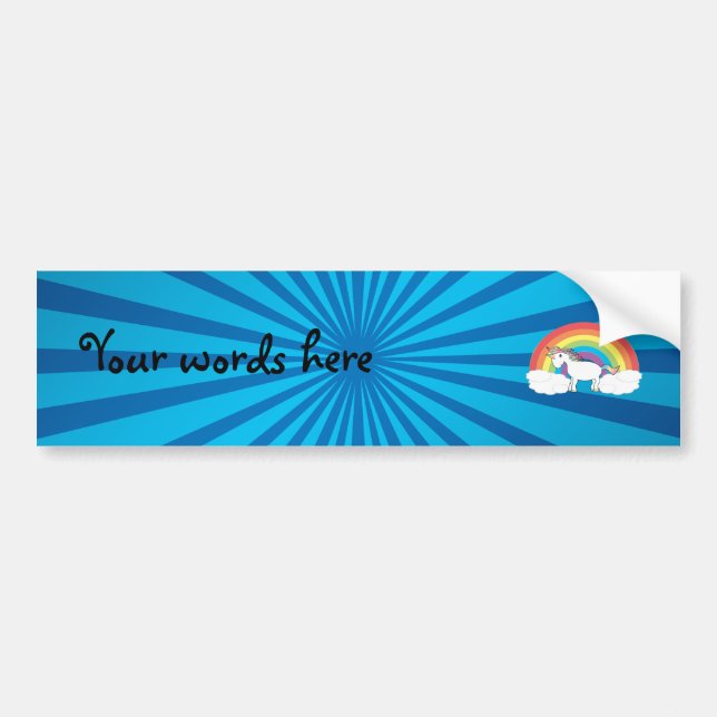 Rainbow unicorn blue sunburst bumper sticker (Front)