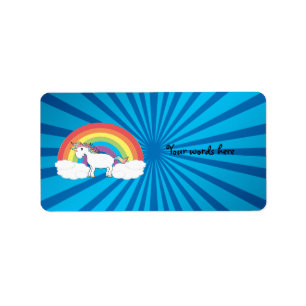 Rainbow unicorn blue sunburst label