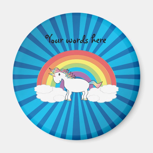 Rainbow unicorn blue sunburst magnet (Front)