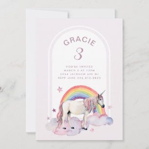 Rainbow Unicorn Boho Arch Birthday Party Girl Invitation