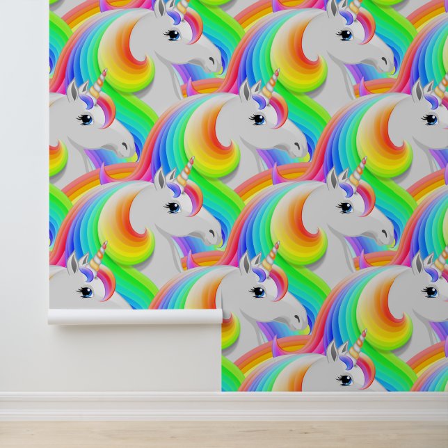 Rainbow Unicorn Bold Nursery Bedroom Wallpaper (Application)