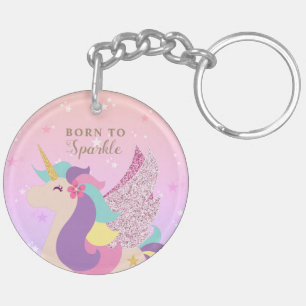 Rainbow Unicorn Born to Sparkle Cute Key Ring