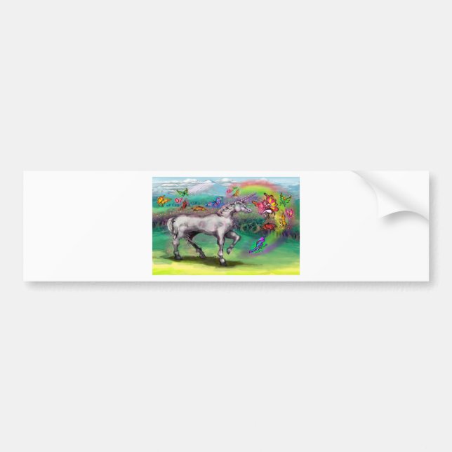 Rainbow Unicorn Butterflies Faeries Bumper Sticker (Front)