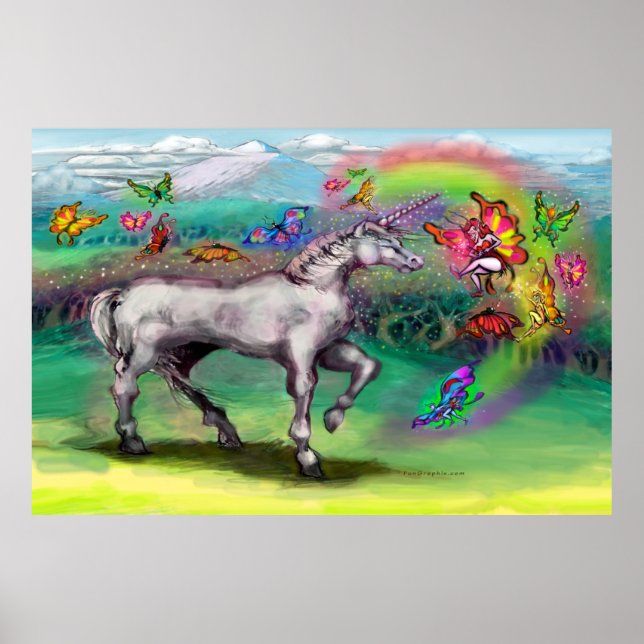 Rainbow Unicorn Butterflies Faeries Poster (Front)