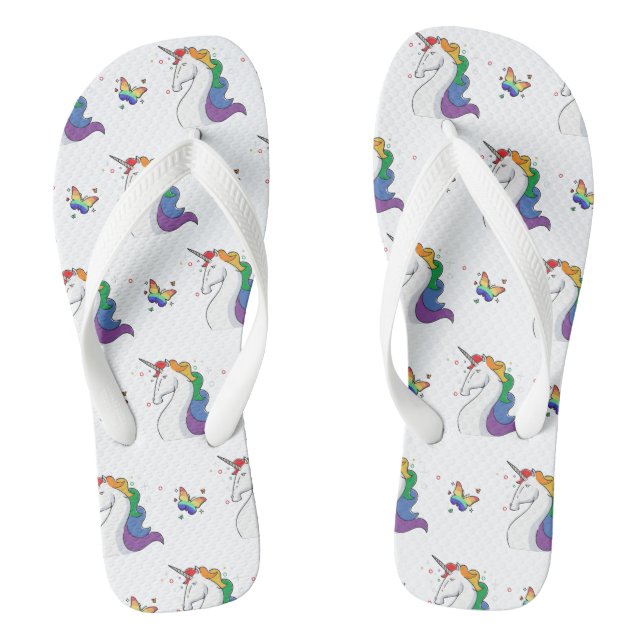 Rainbow Unicorn & Butterfly Pattern Colourful Cool Thongs (Footbed)
