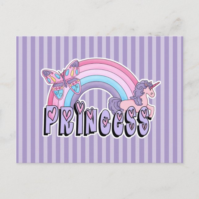 Rainbow Unicorn Butterfly Princess Design Postcard (Front)