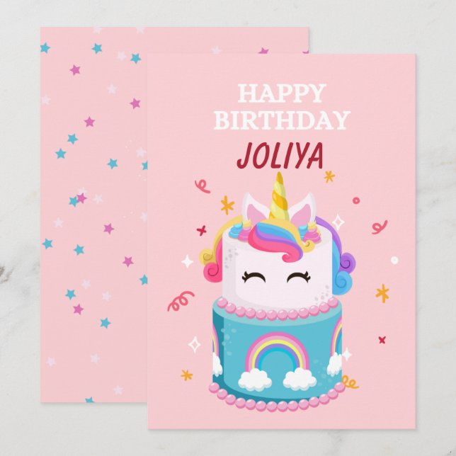 Rainbow Unicorn Cake Birthday Card (Front/Back)